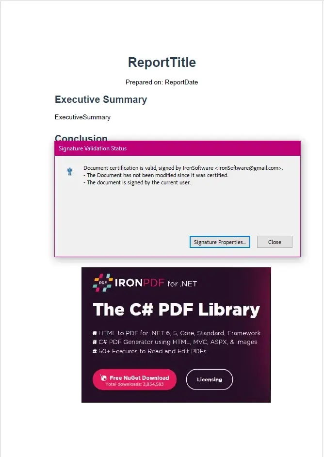 Digital Signature output using IronPDF