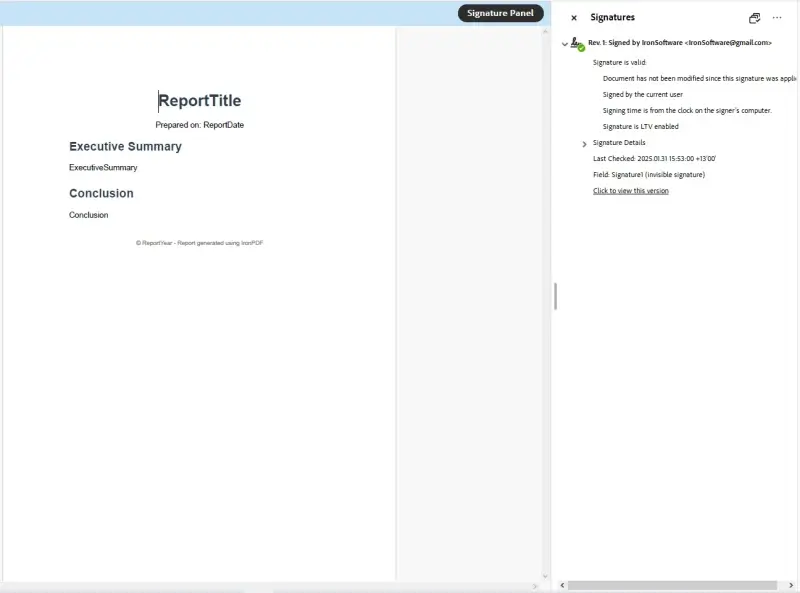 iText Digital Signature Output